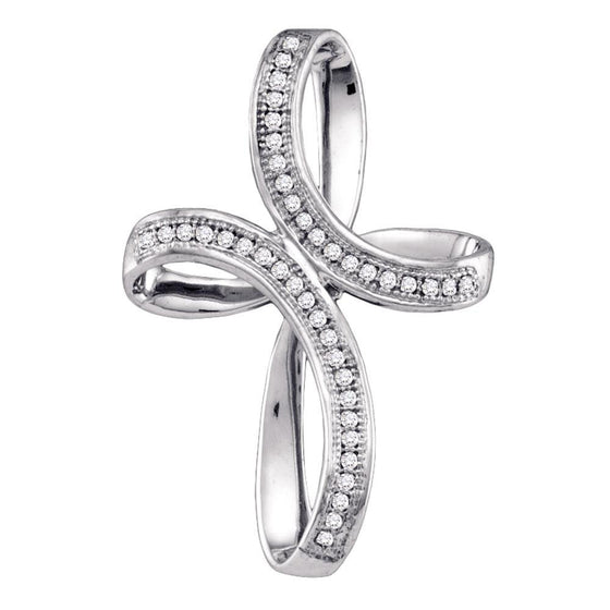 10k White Gold Womens Round Diamond Oval Cross Pendant 1/8 Cttw
