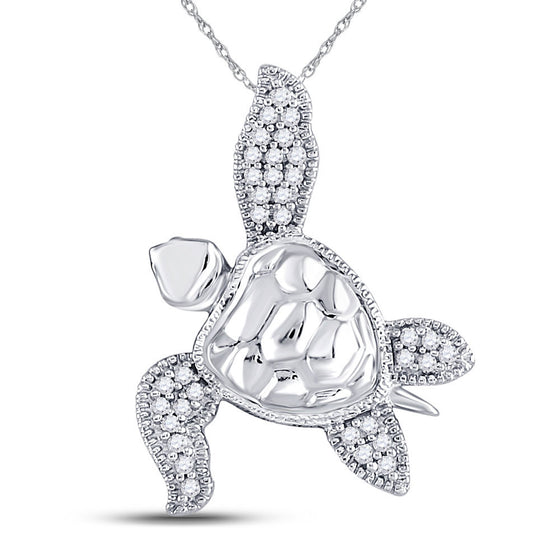 10k White Gold Womens Round Diamond Turtle Tortoise Pendant 1/10 Cttw