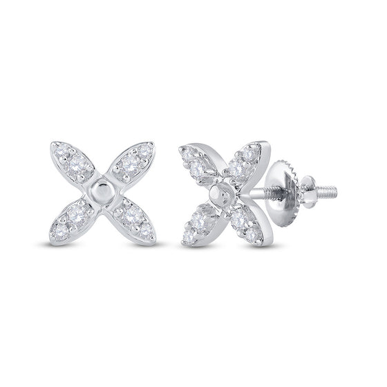 14k White Gold Womens Round Diamond X Fashion Earrings 1/4 Cttw