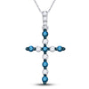 10k White Gold Womens Round Blue Color Enhanced Diamond Cross Pendant 1/4 Cttw