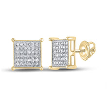  Yellow-tone Sterling Silver Womens Round Diamond Square Earrings 1/4 Cttw
