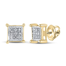  Yellow-tone Sterling Silver Womens Round Diamond Square Earrings 1/20 Cttw