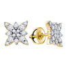 14k Yellow Gold Womens Round Diamond Starburst Cluster Earrings 5/8 Cttw