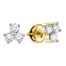  14k Yellow Gold Womens Round Diamond 3-stone Earrings 3/4 Cttw