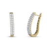 14k Yellow Gold Womens Round Diamond Oblong Hoop Earrings 1 Cttw