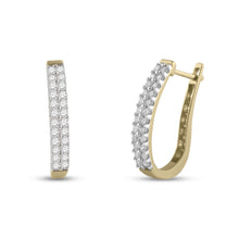  14k Yellow Gold Womens Round Diamond Oblong Hoop Earrings 1 Cttw