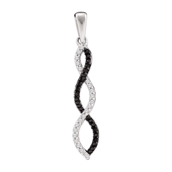 14k White Gold Womens Round Black Color Enhanced Diamond Infinity Pendant 1/8 Cttw