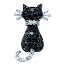  14k White Gold Womens Round Black Color Enhanced Diamond Cat Pendant 1/3 Cttw