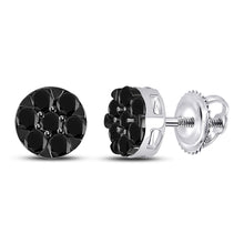 14k White Gold Womens Round Black Color Enhanced Diamond Cluster Earrings 3/8 Cttw