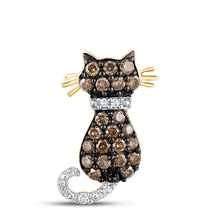  10k Yellow Gold Brown Diamond Kitty Cat Womens Pendant 1/3 Cttw