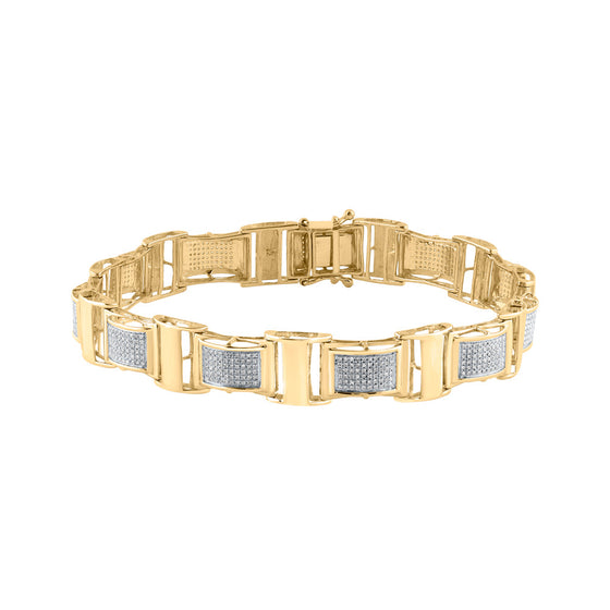 10k Yellow Gold Mens Round Diamond Link Bracelet 1-1/4 Cttw