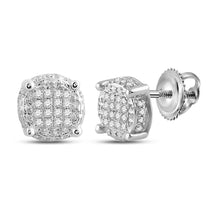  10k White Gold Round Diamond Circle Disk Cluster Earrings 1/10 Cttw