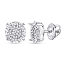  10k White Gold Womens Round Diamond Circle Earrings 1/8 Cttw
