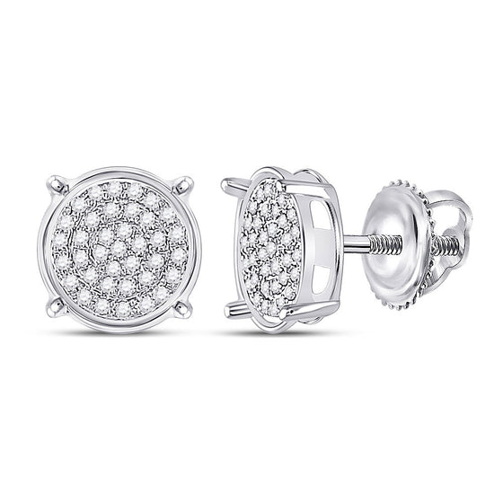 10k White Gold Womens Round Diamond Circle Earrings 1/8 Cttw