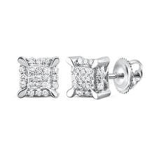  10k White Gold Round Diamond Kite Cluster Earrings 1/20 Cttw