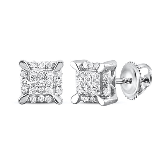 10k White Gold Round Diamond Kite Cluster Earrings 1/20 Cttw