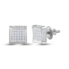  10k White Gold Round Diamond Square Earrings 1/8 Cttw