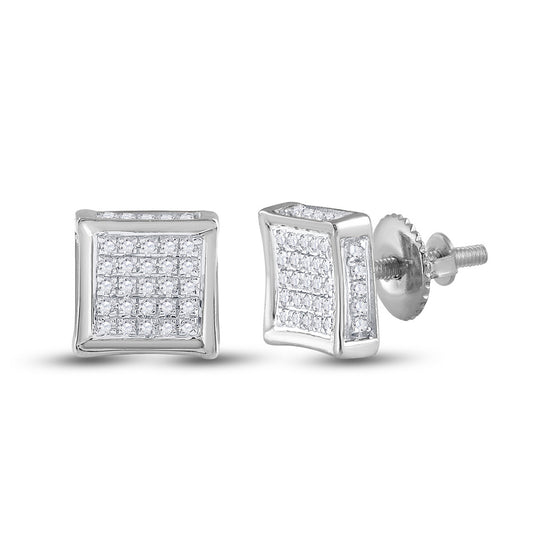 10k White Gold Round Diamond Square Earrings 1/8 Cttw