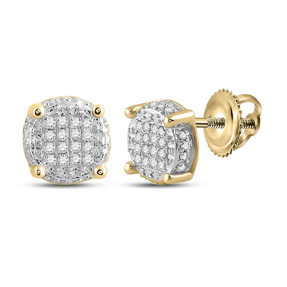 10k Yellow Gold Round Diamond Cluster Earrings 1/10 Cttw