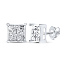  10k White Gold Womens Princess Diamond Square Earrings 1/4 Cttw