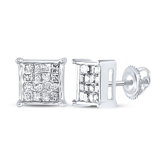 10k White Gold Womens Princess Diamond Square Earrings 1/4 Cttw