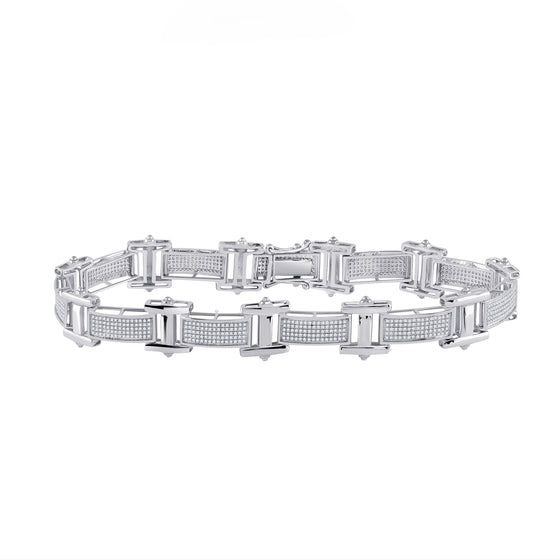 10k White Gold Mens Round Diamond Link Bracelet 1-3/8 Cttw