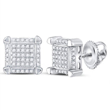  10k White Gold Round Diamond Square Cluster Stud Earrings 1/6 Cttw