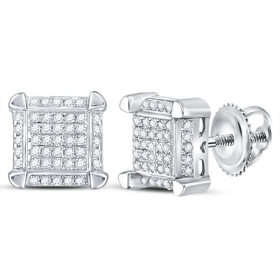 10k White Gold Round Diamond Square Cluster Stud Earrings 1/6 Cttw