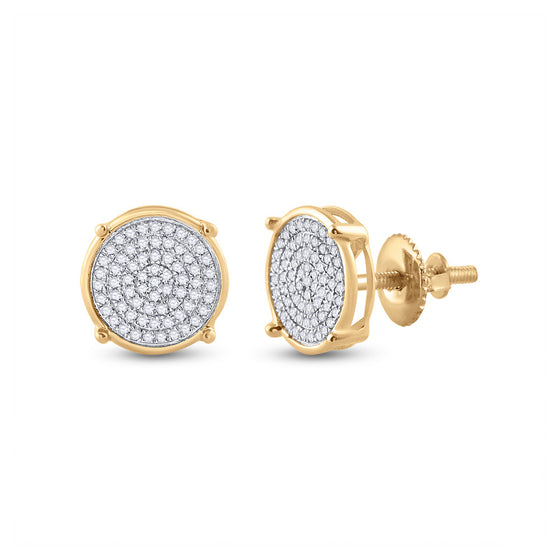 10k Yellow Gold Round Diamond Circle Disk Cluster Earrings 1/4 Cttw