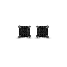  10k White Gold Round Black Color Enhanced Diamond Square Earrings 1/20 Cttw