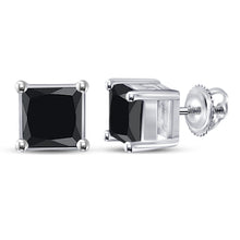  10k White Gold Princess Black Color Enhanced Diamond Stud Earrings 1-1/2 Cttw