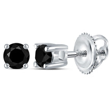  10k White Gold Womens Round Black Color Enhanced Diamond Solitaire Earrings 1/4 Cttw