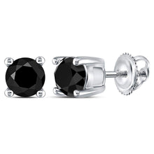  10k White Gold Womens Round Black Color Enhanced Diamond Solitaire Earrings 1 Cttw