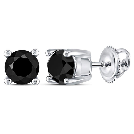 10k White Gold Womens Round Black Color Enhanced Diamond Solitaire Earrings 1 Cttw