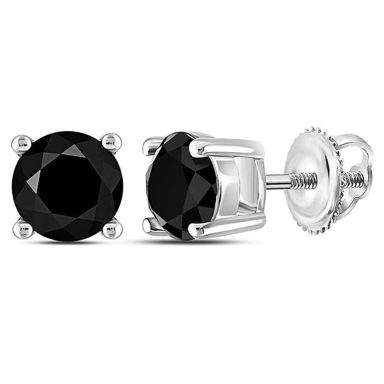 10k White Gold Unisex Round Black Color Enhanced Diamond Stud Solitaire Earrings 1-1/2 Cttw
