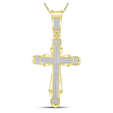  10k Yellow Gold Mens Round Diamond Cross Charm Pendant 1/2 Cttw