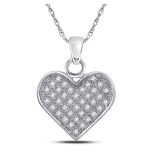  Sterling Silver Womens Round Diamond Heart Pendant 1/10 Cttw