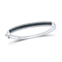  14k White Gold Womens Round Blue Color Enhanced Diamond Bangle Bracelet 1-3/8 Cttw