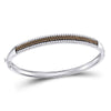14k White Gold Womens Round Brown Diamond Bangle Bracelet 1-3/8 Cttw