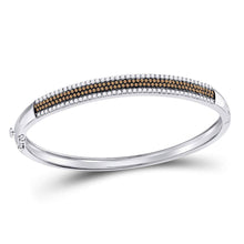  14k White Gold Womens Round Brown Diamond Bangle Bracelet 1-3/8 Cttw