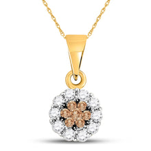  14k Yellow Gold Brown Flower Cluster Diamond Womens Pendant 1/4 Cttw