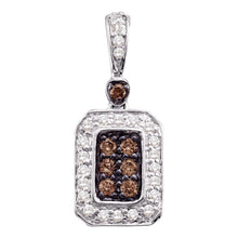  10k White Gold Womens Round Brown Diamond Rectangle Cluster Pendant 1/4 Cttw