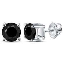  10k White Gold Womens Round Black Color Enhanced Diamond Solitaire Earrings 2 Cttw
