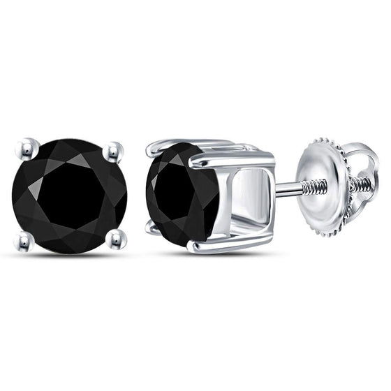 10k White Gold Womens Round Black Color Enhanced Diamond Solitaire Earrings 2 Cttw