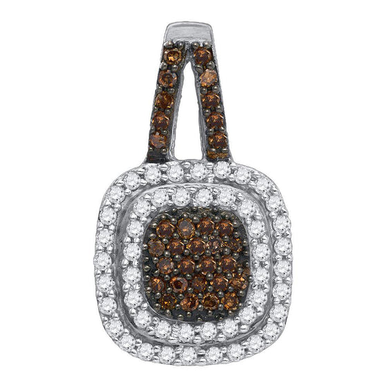 10k White Gold Womens Round Brown Diamond Square Frame Pendant 1/2 Cttw