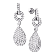  10k White Gold Womens Round Diamond Teardrop Dangle Earrings 2 Cttw