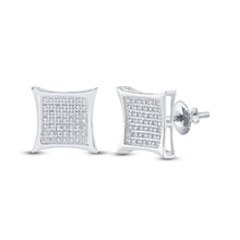  Sterling Silver Womens Round Diamond Kite Square Earrings 1/5 Cttw