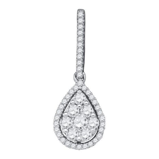 10k White Gold Womens Round Diamond Teardrop Pendant 3/4 Cttw