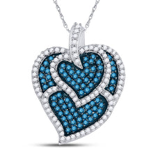  10k White Gold Womens Round Blue Color Enhanced Diamond Tripled Heart Outline Pendant 1 Cttw
