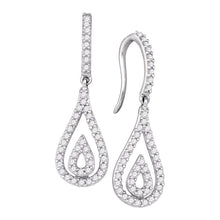  10k White Gold Womens Round Diamond Teardrop Dangle Earrings 1/2 Cttw